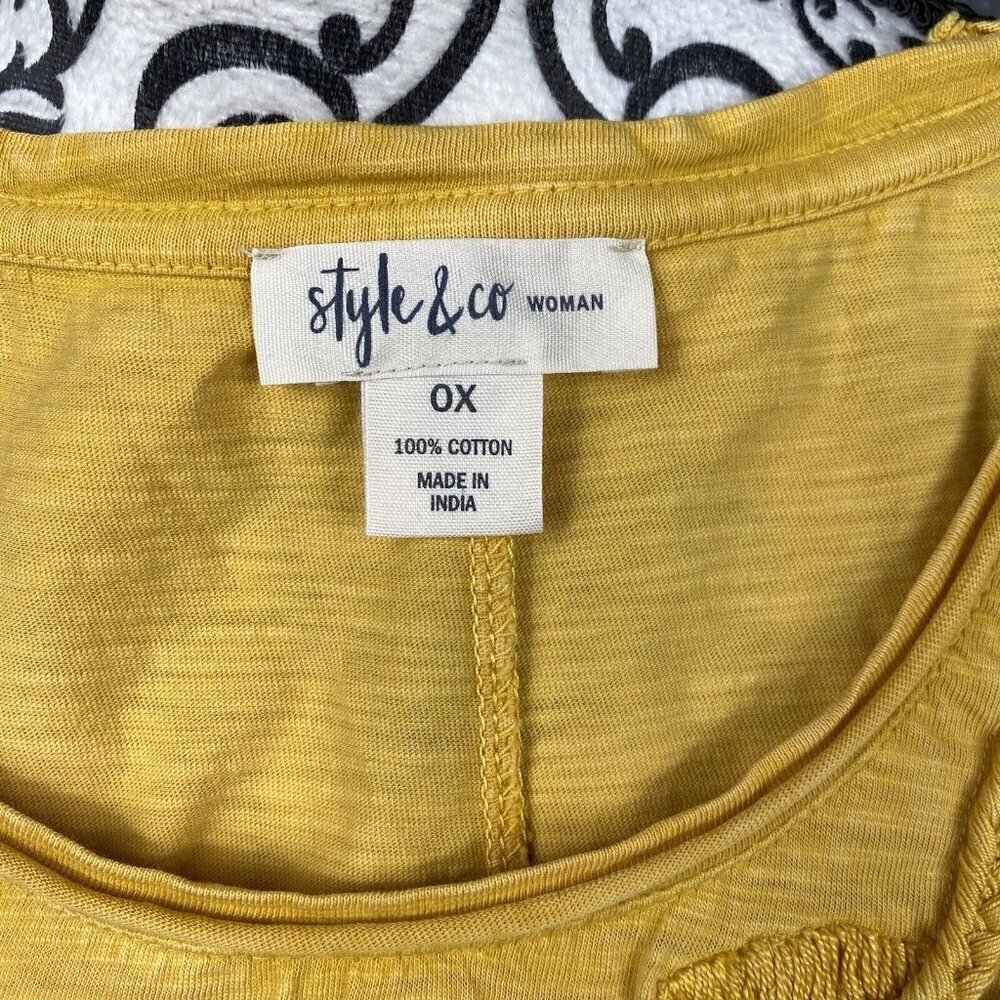 Style & Co tropical travel tumeric soutach embroidered swing tank top. sz 0X - Picture 8 of 9